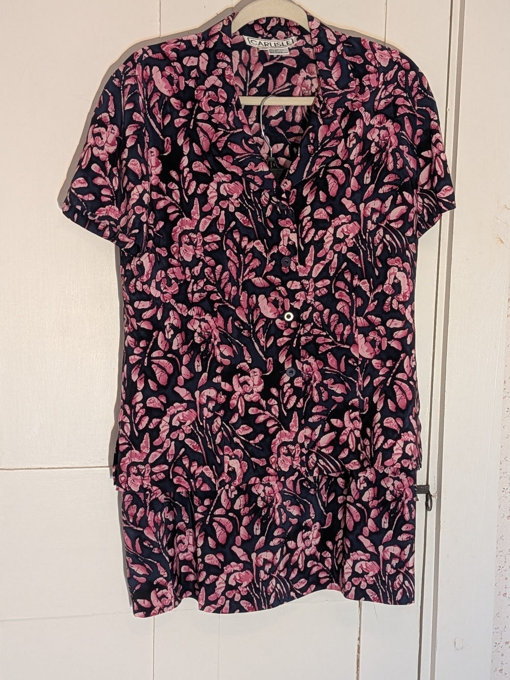 Vintage Carlisle Silk Top Skirt Set Pink Floral
